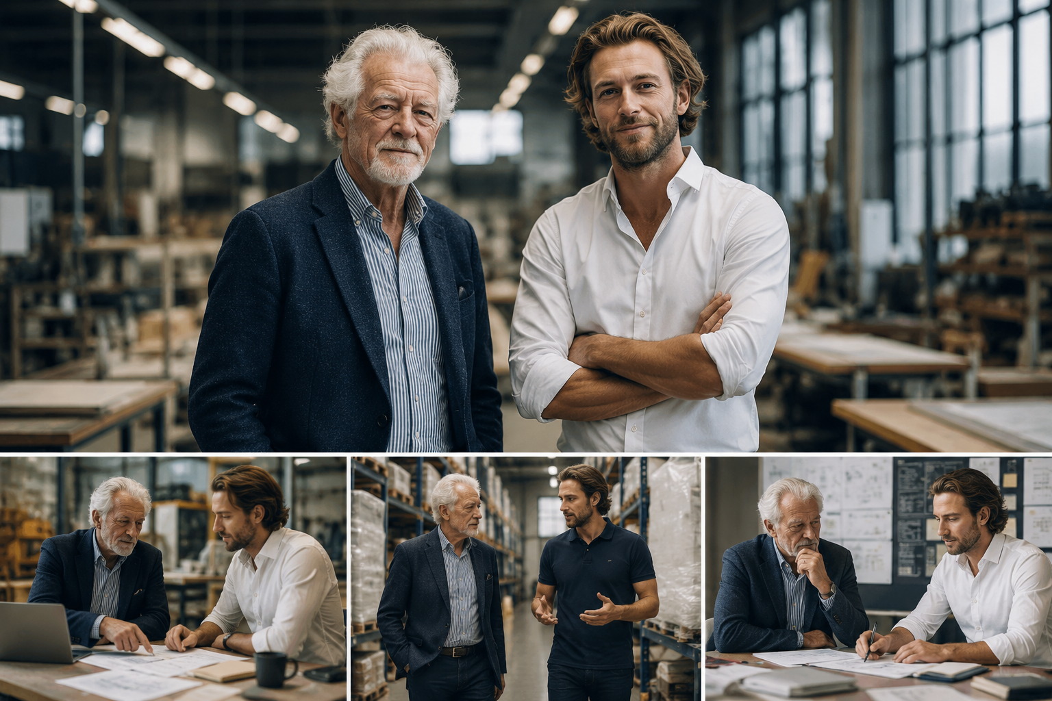Advisor sitting with a business owner reviewing operations on the workshop floor
